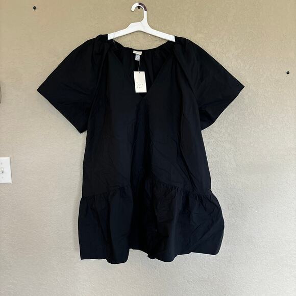 A New Day Women's XL Black Flutter Short Sleeve‎ Mini Poplin Dress Flowy - Picture 3 of 7